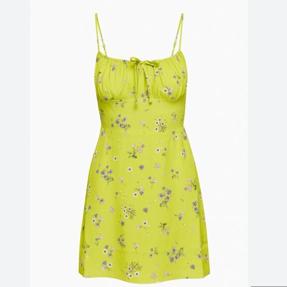 Aritzia Sunday Best Delilah Smocked Mini Dress Green Floral Size Large - Picture 1 of 6